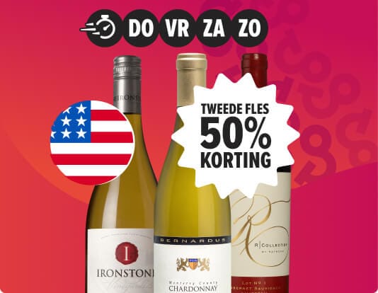weekenddeal wijnen uit de VS tweede fles 50% korting